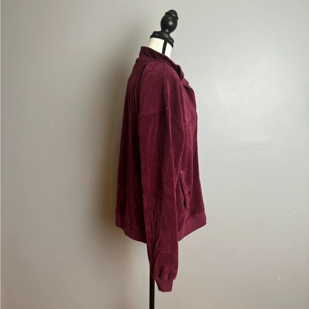 True Religion unisex burgundy velour zip up collared sweatshirt size large - Picture 7 of 8